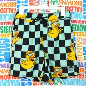 Neff Swim Trunks Board Shorts Size M Checkerboard Duck Print 6" Inseam